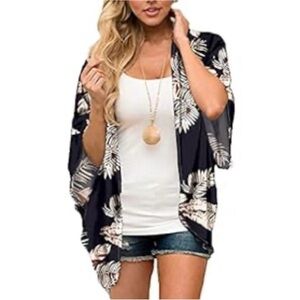 MayBuy Tropical Leaf Kimono, XXL